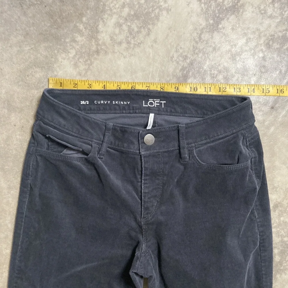 Ann Taylor Loft Corduroy Pants Womens 2 Gray Curvy Skinny Low Rise Classic
